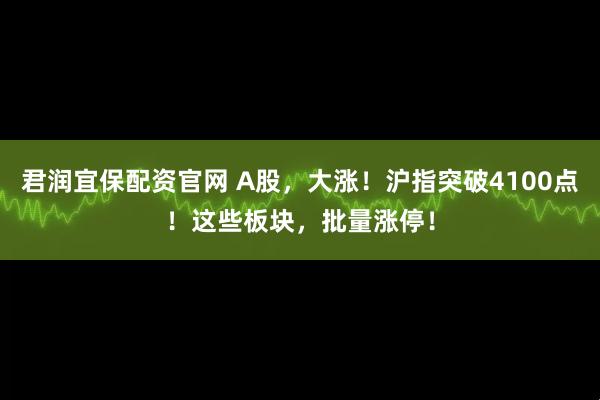 君润宜保配资官网 A股，大涨！沪指突破4100点！这些板块，批量涨停！