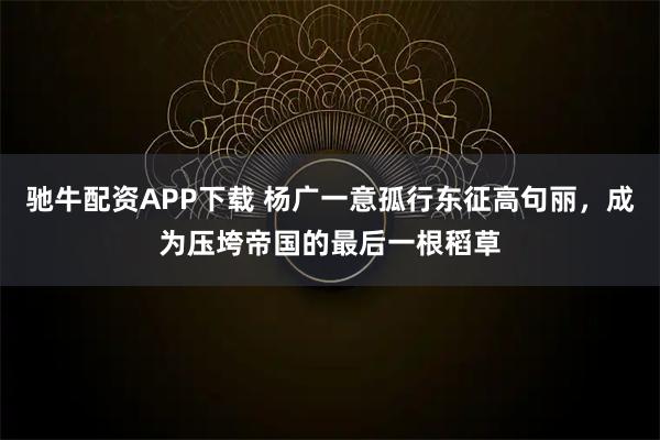驰牛配资APP下载 杨广一意孤行东征高句丽，成为压垮帝国的最后一根稻草